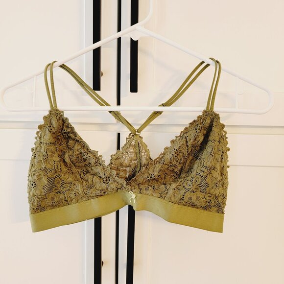 No Boundaries Olive green Floral Lace Bralette Bra Size Large L racer back - Picture 1 of 6